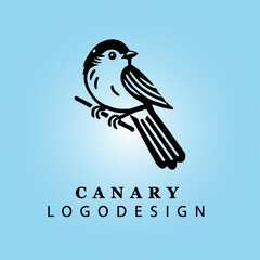Elegant Black Canary Bird Logo Design with Flying Motion and Blue Gradient Background for Modern Business and Brand Identity Vector Art
