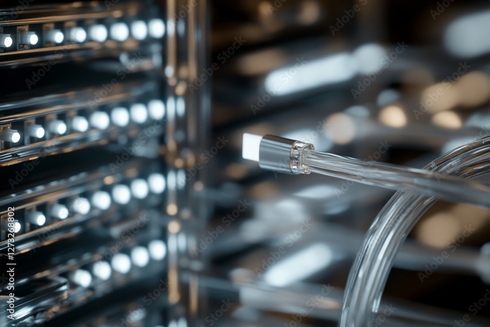 Poster close-up of server rack with illuminated hard drives and data cables.