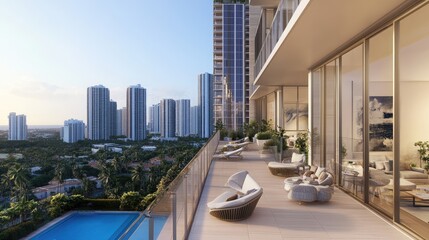 Fototapeta premium A high-rise building with aluminum balcony railings, blending function and style