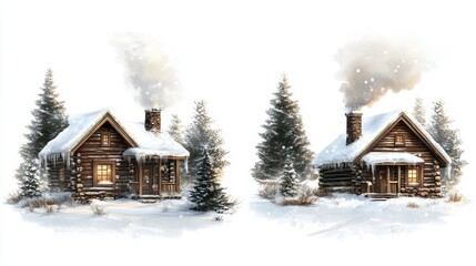 Rustic Cabins in Snowy Winter Wonderland