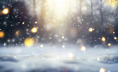 Obraz premium Winter light elegant background with blurry snow falling cool fantasy