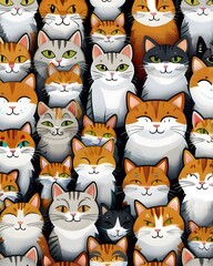 Adorable kawaii cats seamless pattern cute cartoon feline background for fabric, wallpaper & prints
