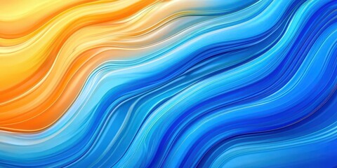 Obraz premium This serene image captures cool blue waves highlighted with orange, creating a balanced abstract design that elicits calmness, introspection, and harmony in artistic expression.