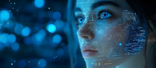 Cutting-Edge News Anchor Delivering High-Tech Data Visualizations in a Captivating Futuristic Setting