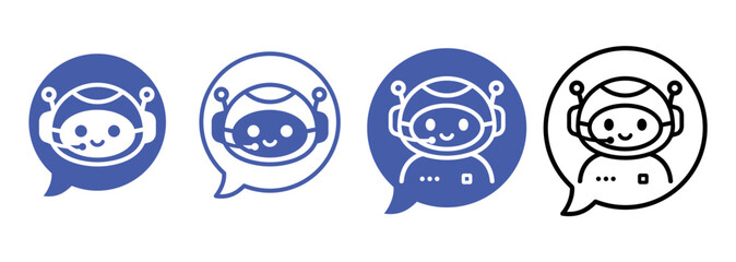 Robot in speech bubble. Cute chat bot icon in speech bubble. Customer support bot. Vector illustration