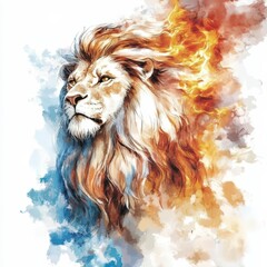 Majestic Lion Illustration: Vibrant and Dynamic Abstract Art with Fire and Water Elements