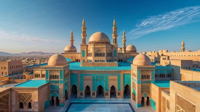 beautiful architecture of the city of Sana'a the capital of Yemen, sunny day

