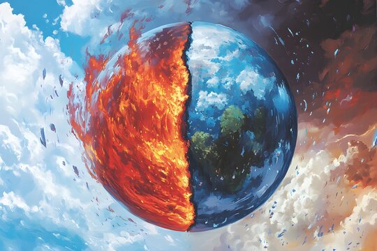 Divided Earth, fiery destruction, sky, climate change