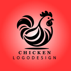 Creative Black Chicken Logo Design in Minimalist Style with Red Gradient Background for Farm, Poultry, Business, and Branding Vector Illustration
