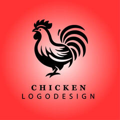 Creative Black Chicken Logo Design in Minimalist Style with Red Gradient Background for Farm, Poultry, Business, and Branding Vector Illustration
