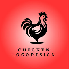 Creative Black Chicken Logo Design in Minimalist Style with Red Gradient Background for Farm, Poultry, Business, and Branding Vector Illustration
