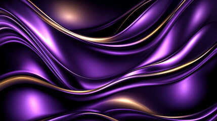 Fototapeta premium Smooth purple waves with golden accents create dynamic background