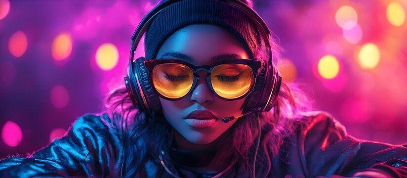 Young Female DJ Influencer Mixing Music for Vibrant Social Media Audience