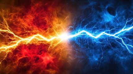 Obraz premium Fiery Orange and Icy Blue Lightning Clash