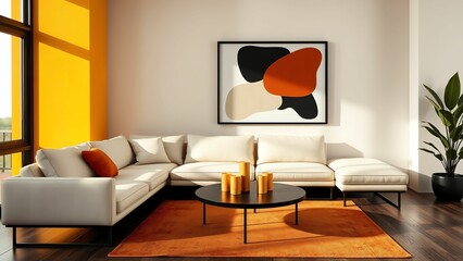 Chic Living Room with Contemporary Art, Cozy Sectional Sofa, and Warm Colors 