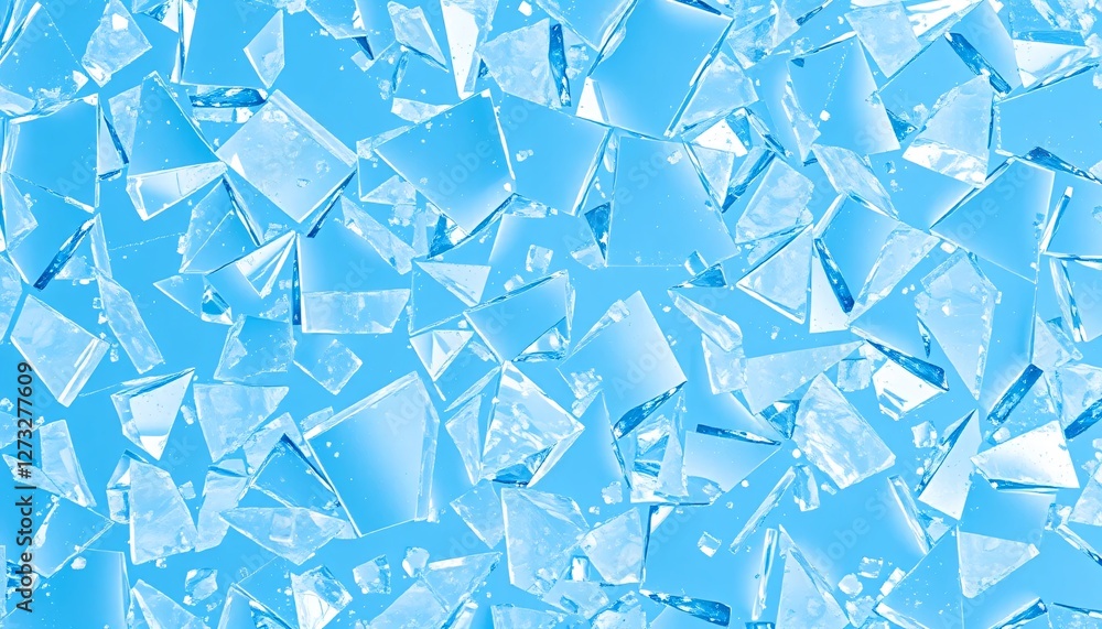 Leinwandbilder Abstract Glass Shards on Light Blue. Reflections and Texture. Delicate Angular Pieces. Shimmering Translucent Quality. A Study in Clarity and Visual Complexity. Design Element.