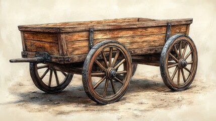 Obraz premium Rustic wooden cart, countryside, vintage, background, history, illustration, transportation, farm