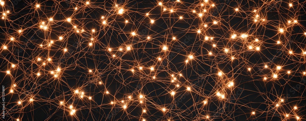 Poster information source organization concept. abstract network of glowing lights on a dark background.