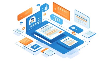 Digital Profile, Documents, Isometric View, Information, Online Application