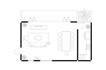 Modern Open-Concept Living, Dining, and Pantry Interior Layout – 2D Vector Illustration. 4
