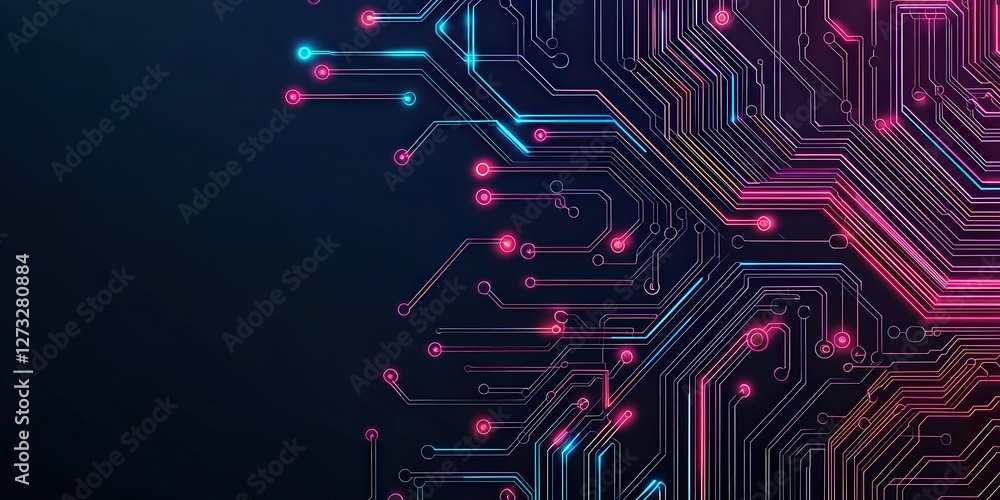Poster information source organization concept. abstract circuit board design with glowing connections in d