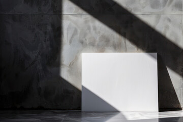Abstract modern white panel place interior background for product presentation with a textured white panel on a dark gray wall with beautiful light and shadow highlights sunlight and shadow