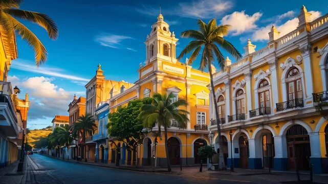 stunning architecture of the city of Praia the capital of Cape Verde, sunny summer day


