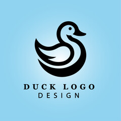 Simple Elegant Black Duck Logo Illustration for Modern Business Branding and Merchandise, Featuring Water Elements on a Blue Background
