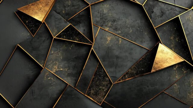 Elegant black and gold geometric pattern with modern textures, showcasing abstract design and artistic luxury, perfect for striking visual effects and creative projects.
