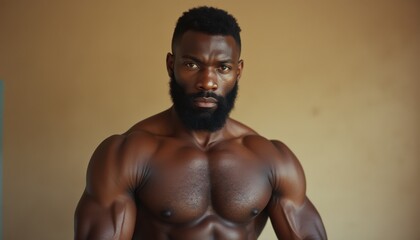 Portrait of a middle-aged African man showcasing strength and confidence in a minimalist setting