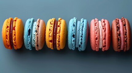 Colorful French macarons in assorted flavors, no shadows The macarons are the focal point, with no text, logo, signature, human body, people, or plants, 