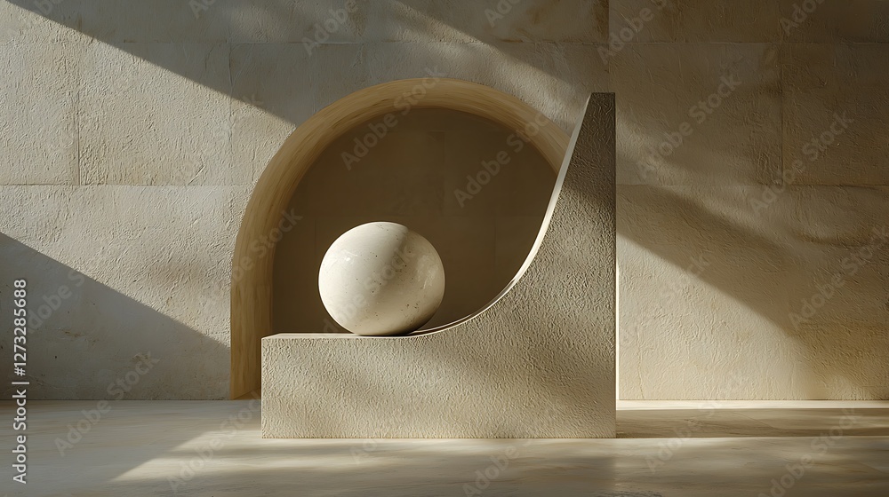 Poster a marble ball sits beneath an arch, highlighting texture for an architecture concept