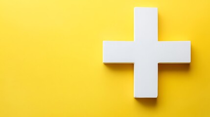 Obraz premium White plus sign on yellow background.