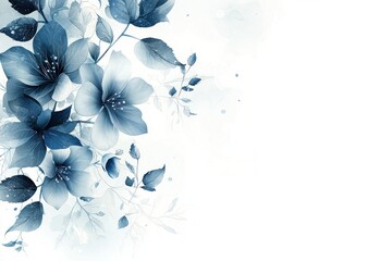 White backdrop featuring elegant blue floral designs and intricate leaf patterns
