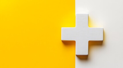 Obraz premium White plus sign on yellow and white background.