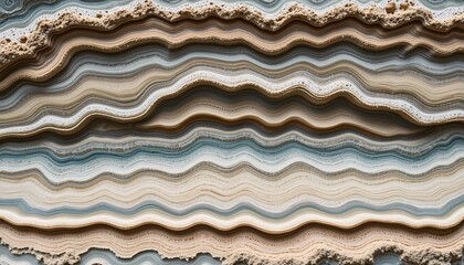 Sedimentary Rock Layers. Earth's Natural Art. Geological Formation Beauty. Undulating Textures Create Depth. Mineral Richness. Soft Browns. Creams and Blues Evoke Elegance. A Timeless Natural Process.