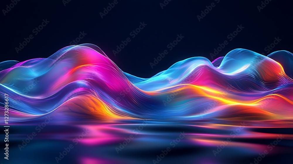 Poster abstract colorful light waves on dark background for presentation or wallpaper use