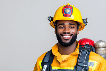 Fototapeta premium Closeup portrait of fireman in uniform smiling