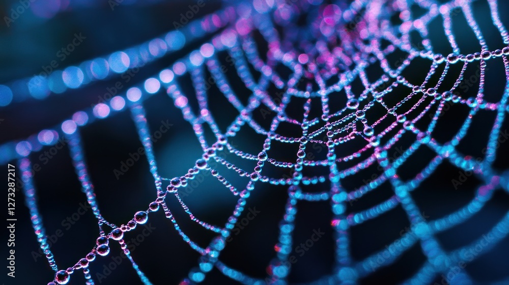 Poster dewdrops adorn a spiders intricate web design