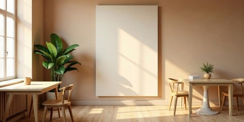 Sunlit Room with Blank Canvas and Minimalist Furniture