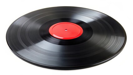Fototapeta premium Black Vinyl Record with Red Label, Isolated on White Background