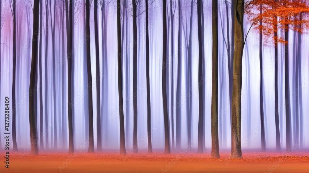 Poster ethereal forest view showing trees with dreamy and surreal colors