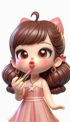 Fototapeta premium Charming cartoon character applying lipstick digital art playful atmosphere close-up view