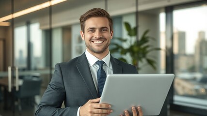 Fototapeta premium young businessman working on laptop