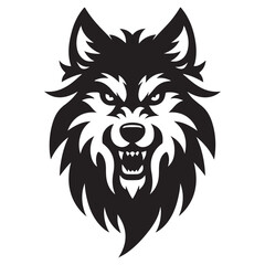 Angry Wolf Head Silhouette Vector Illustration for Mascot or Logo