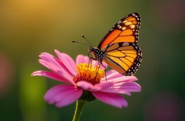 Fototapeta premium close-up monarch butterfly on pink flower