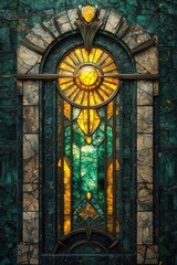 Obraz premium Elegant art deco style with geometric gold and green botanical design