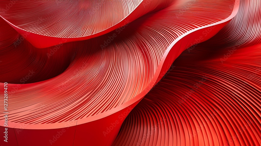 Poster Abstract red 3D flowing lines, patterns and textures, modern design background element