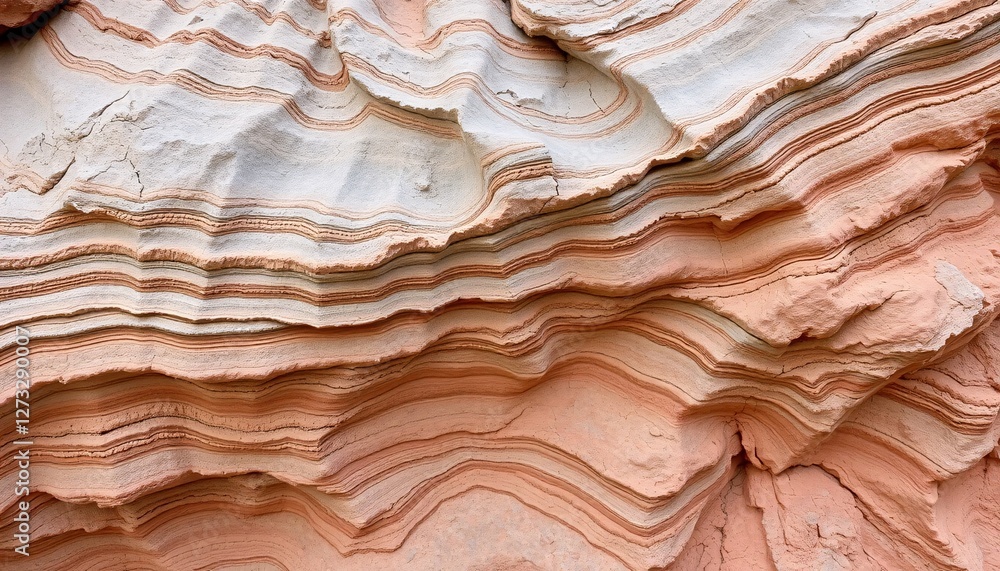 Poster layered rock formation. sedimentary beauty. eroded strata displaying cream and peach hues. geologica