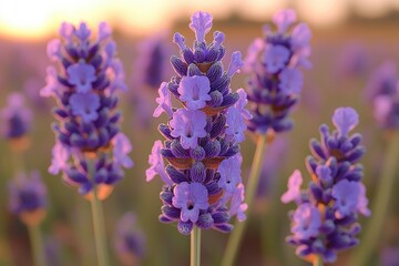 Obraz premium Lavender Blooms Bathed In Golden Sunset Light